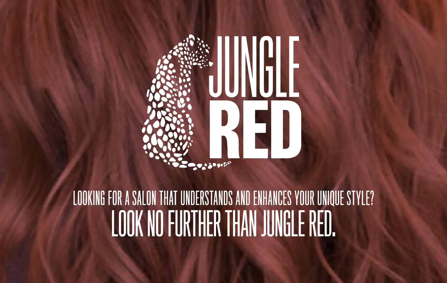 Jungle Red hair color advertisement with a red-haired background and the Jungle Red logo.